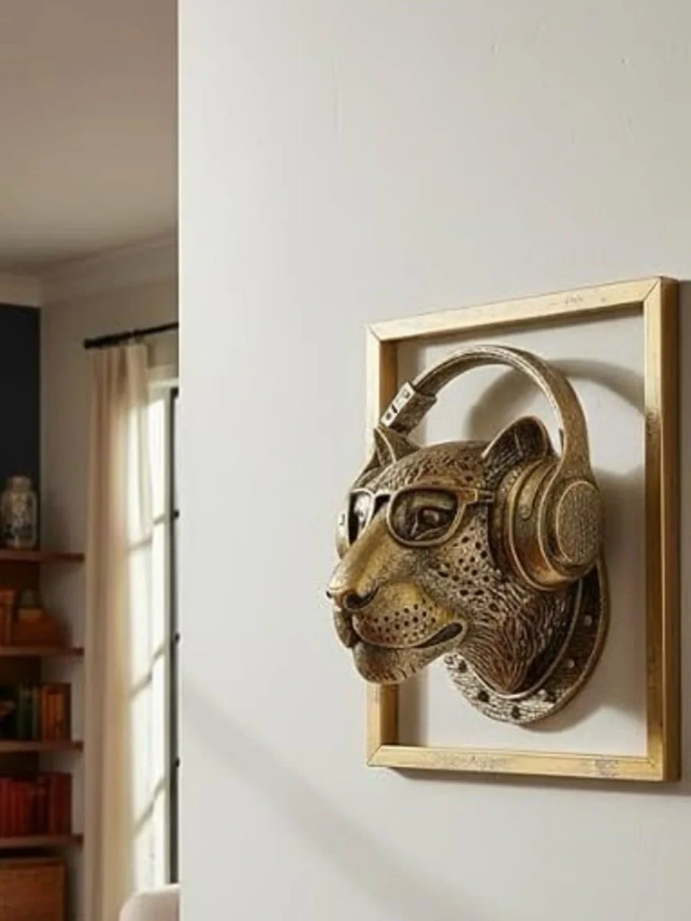 Exquisite Resin Leopard Animal Head Wall Sculpture gift Metal Frame NEW